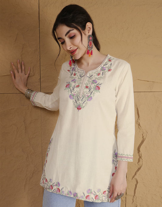 Cotton Embroidered Straight Kurti