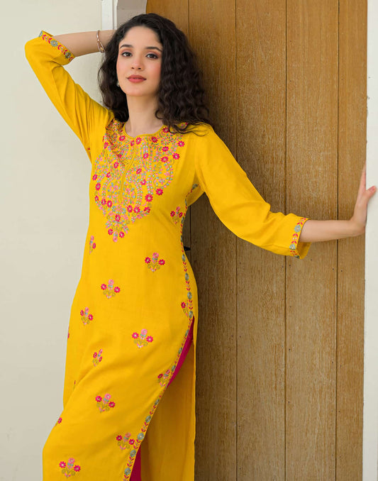 Cotton Embroidered Straight Kurti