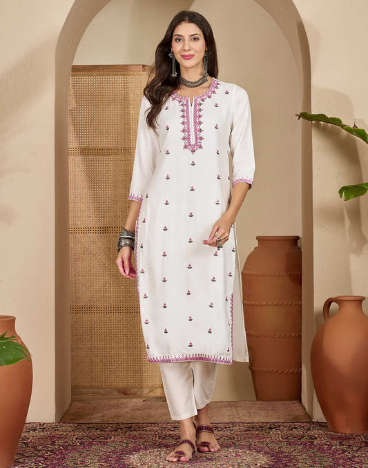 Cotton Embroidered Straight Kurti