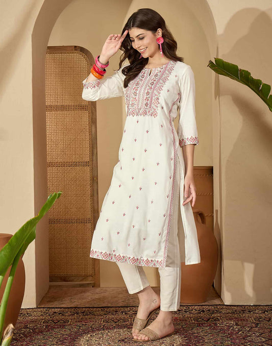 Rayon Embroidered Straight Kurti