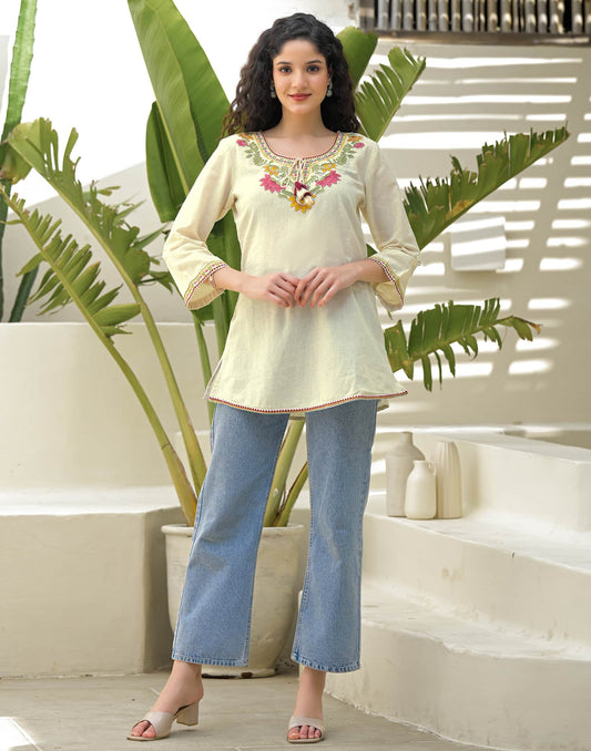 Cotton Embroidered Straight Kurti