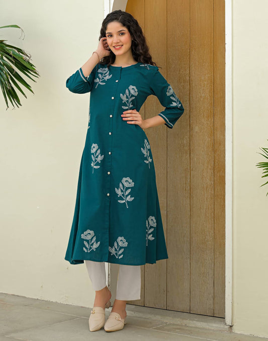 Cotton Embroidered Straight Kurti