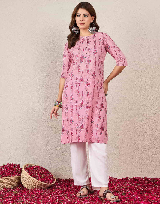 Rayon Printed Straight Kurti