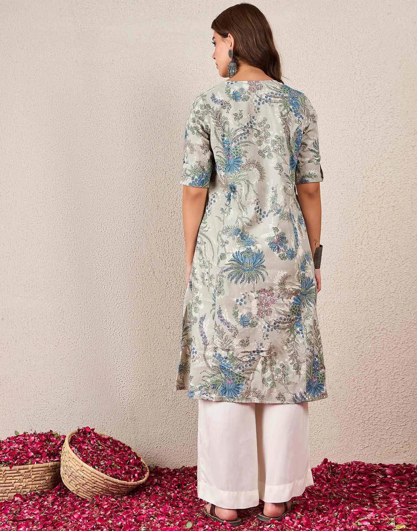 Cotton Printed A-line Round Neck Kurti