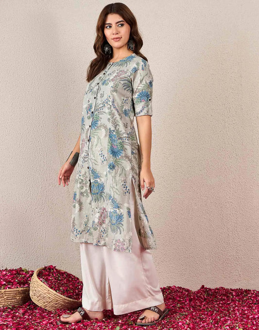 Cotton Printed A-line Round Neck Kurti