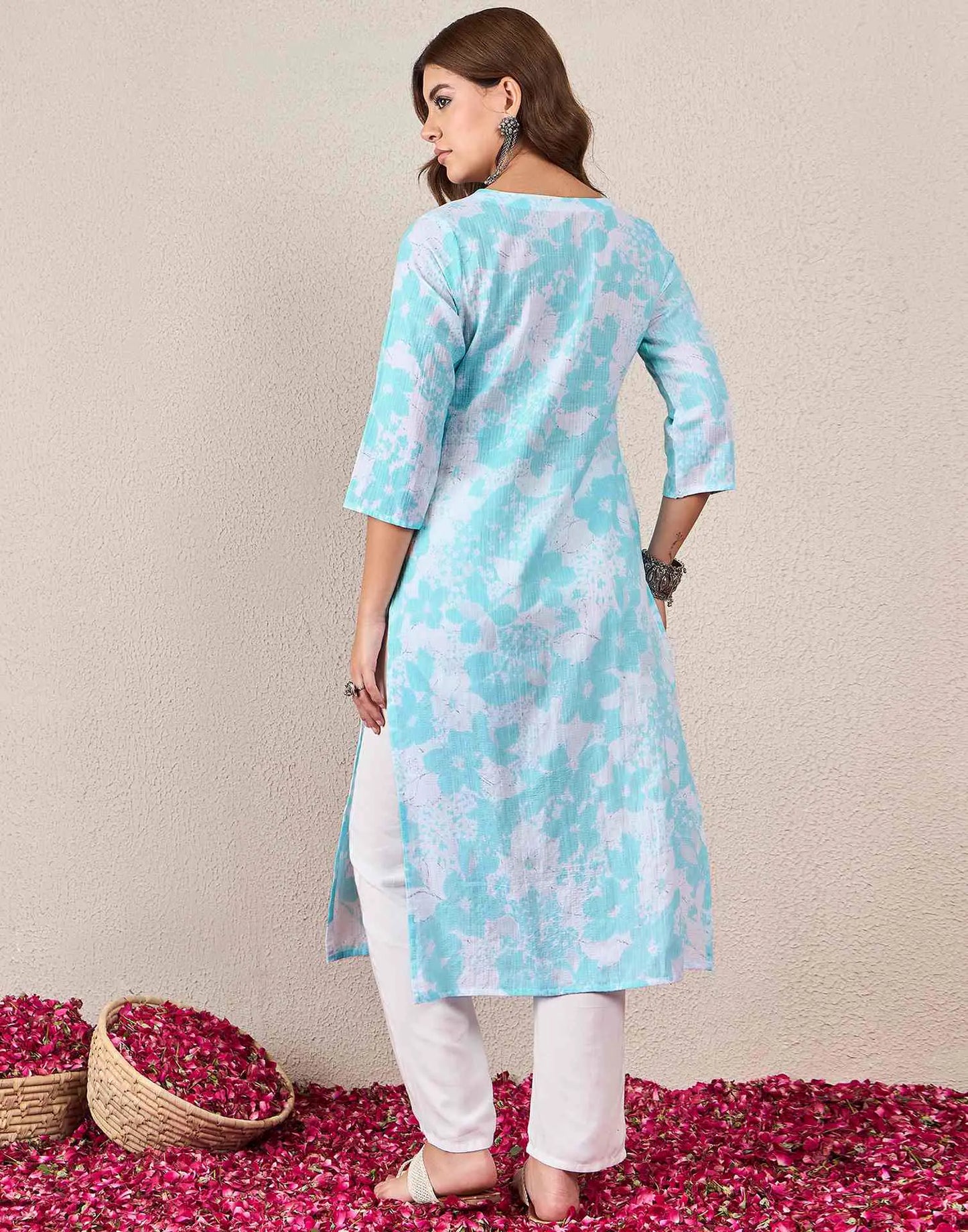 Cotton Embroidered Straight Round Kurti