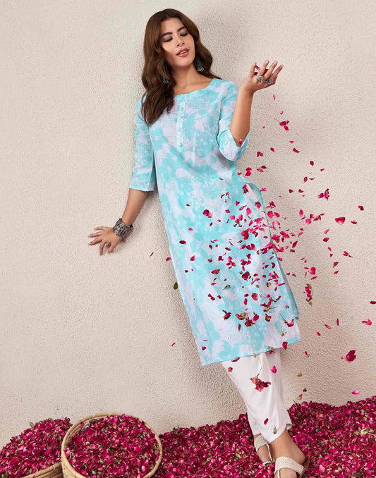 Cotton Embroidered Straight Round Kurti