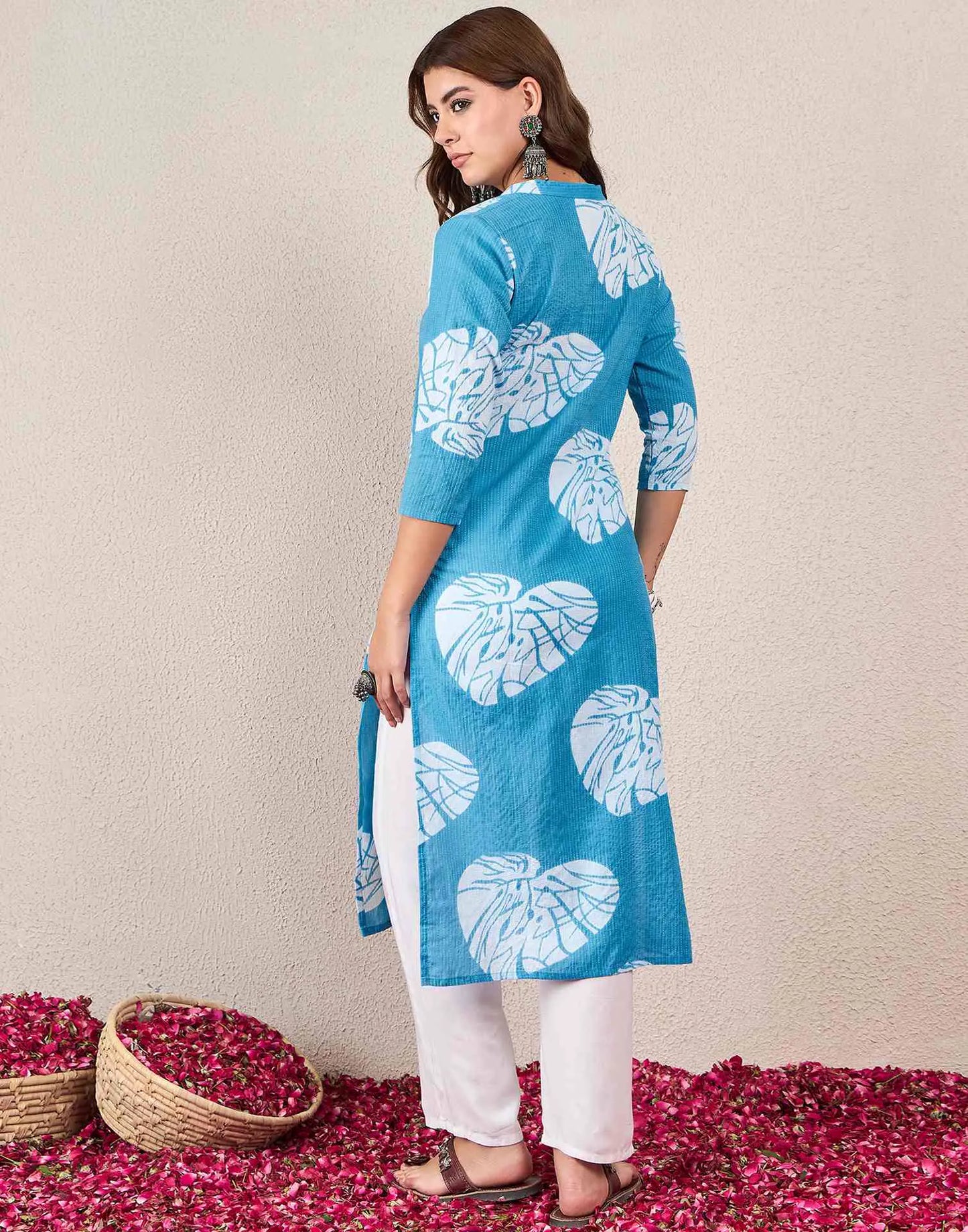 Cotton Embroidered Straight Mandarin Collar Kurti