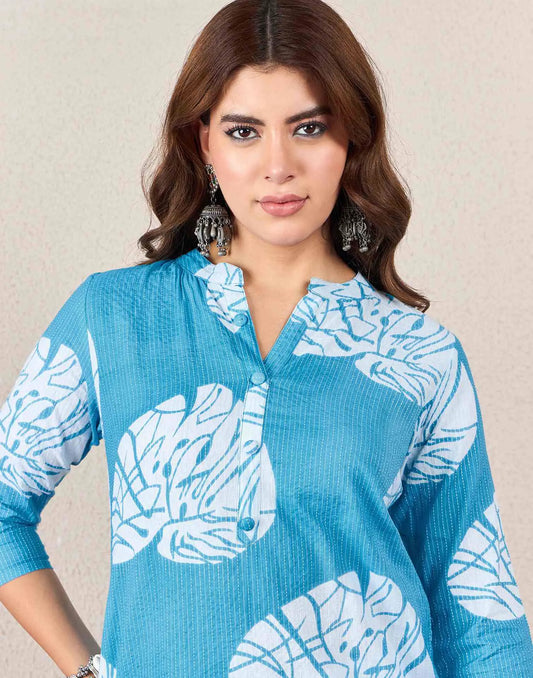 Cotton Embroidered Straight Mandarin Collar Kurti