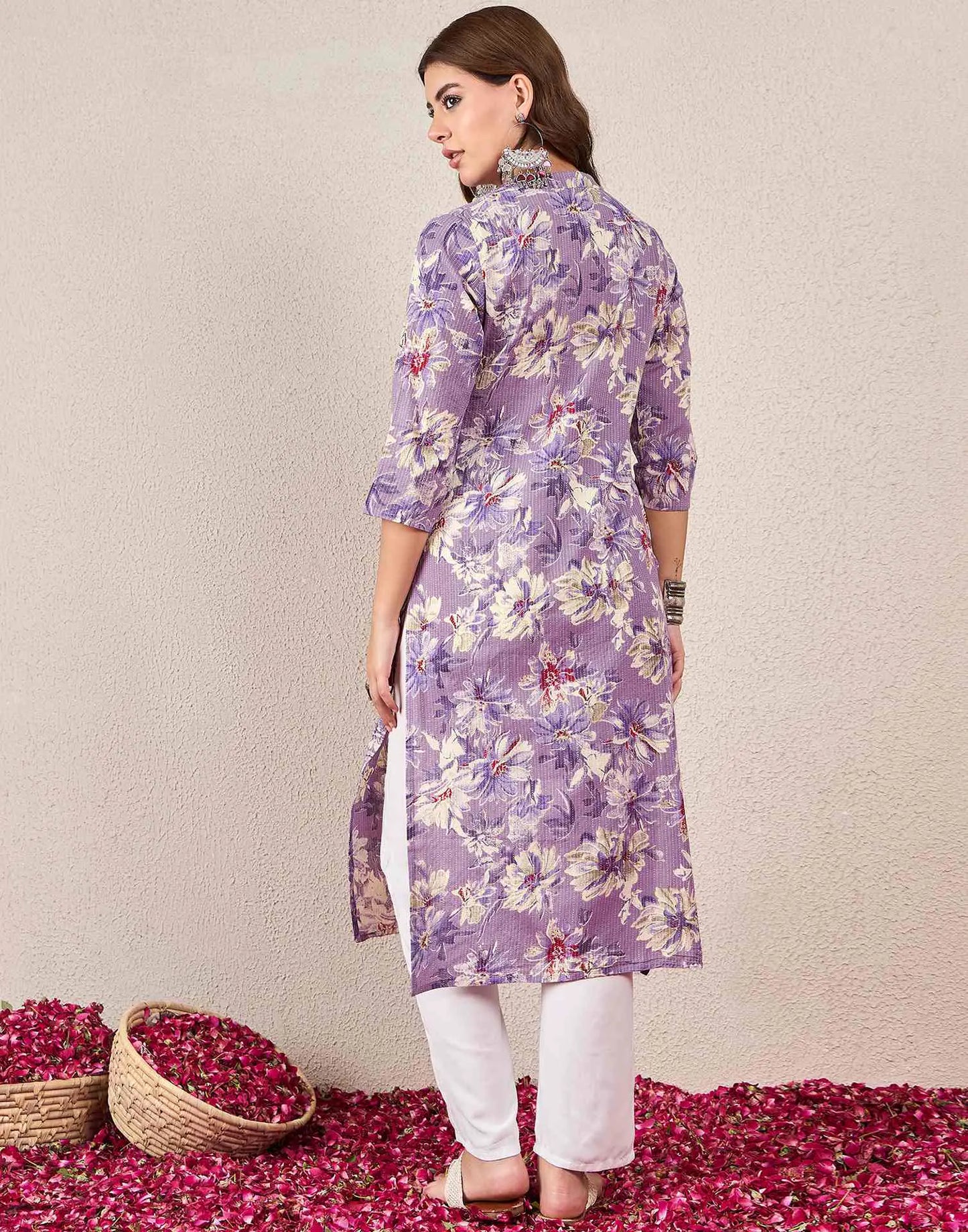 Cotton Embroidered Straight Round Kurti
