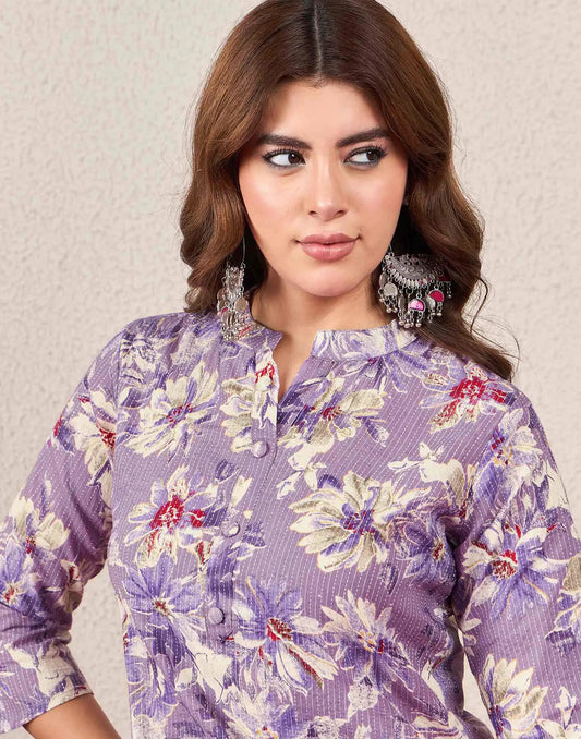 Cotton Embroidered Straight Round Kurti