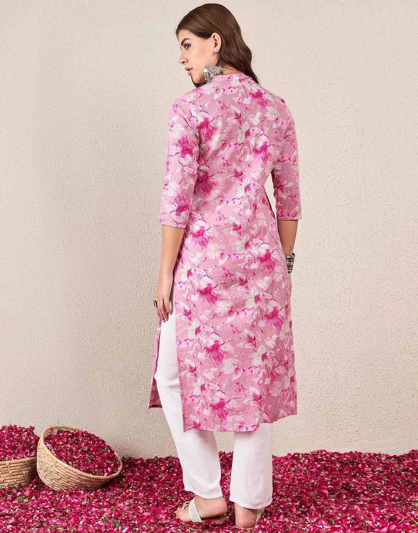 Cotton Embroidered Straight Mandarin Collar Kurti