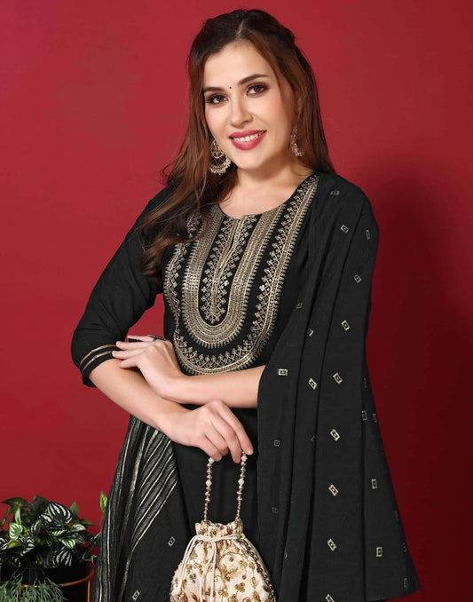 Rayon Embroidery and Lace Straight Kurta with Pant & Dupatta