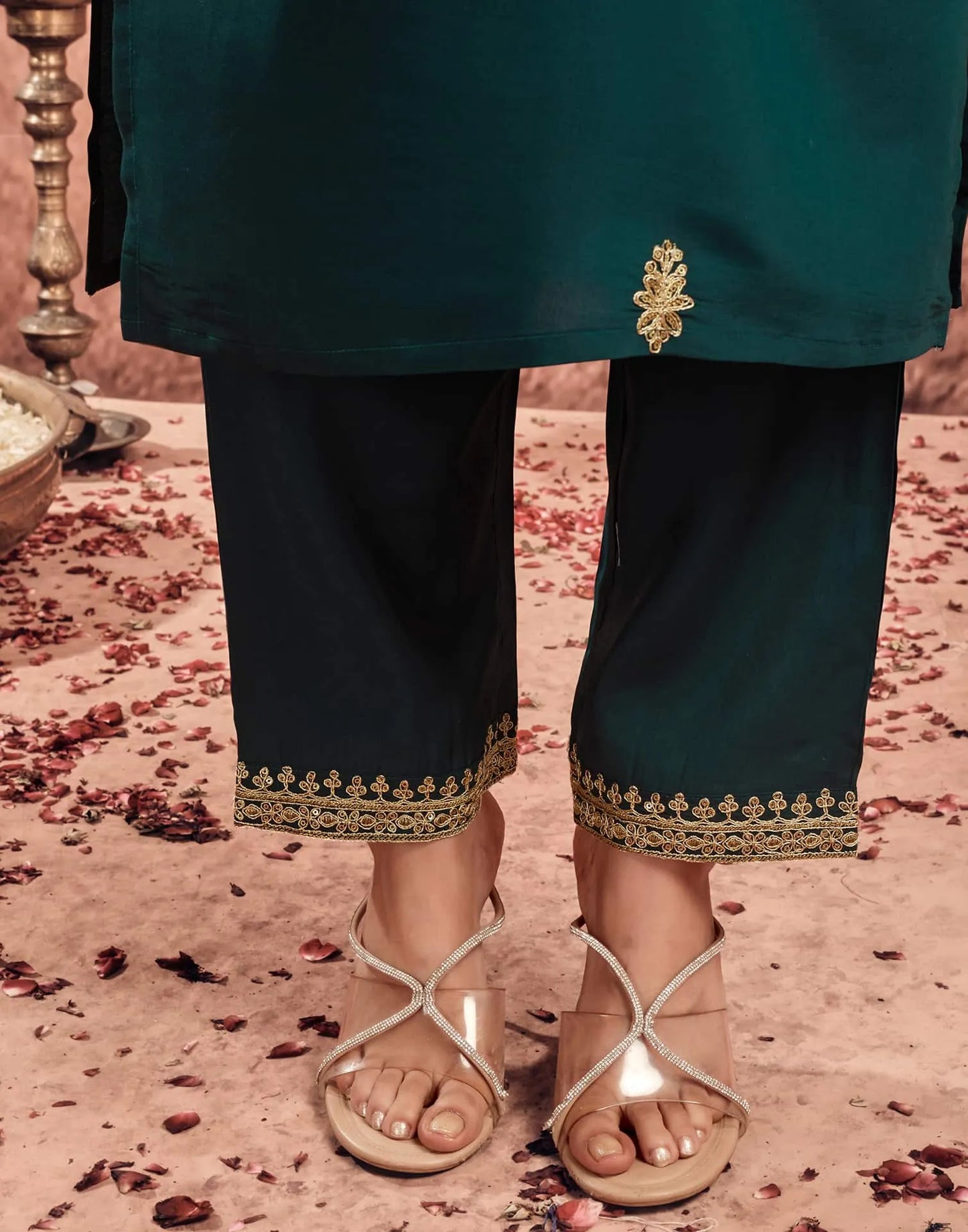 Silk Blend Embroidered Straight Kurta with Pant & Dupatta