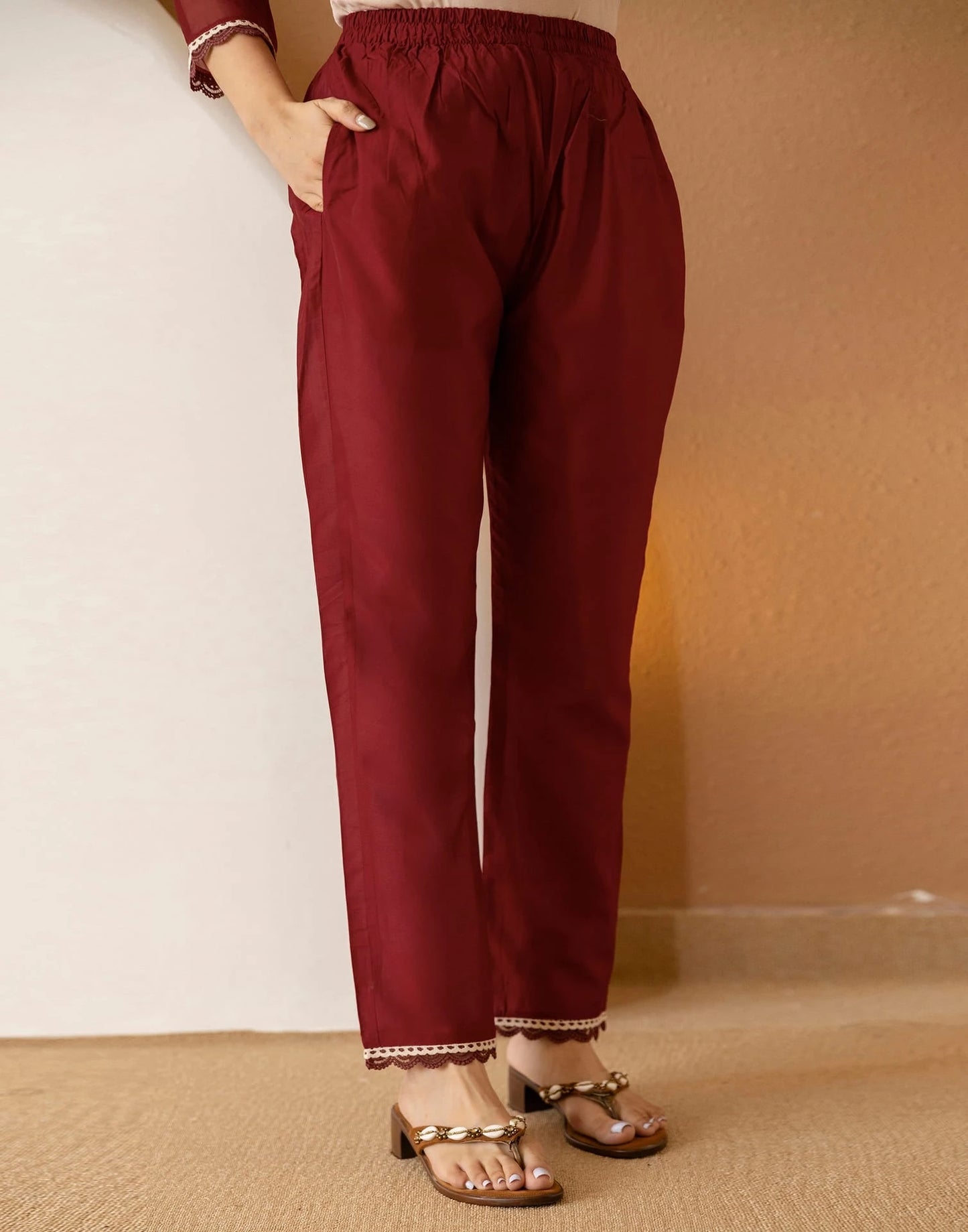 Maroon Silk Embroidered Straight Kurta Set with Pant & Dupatta for Women