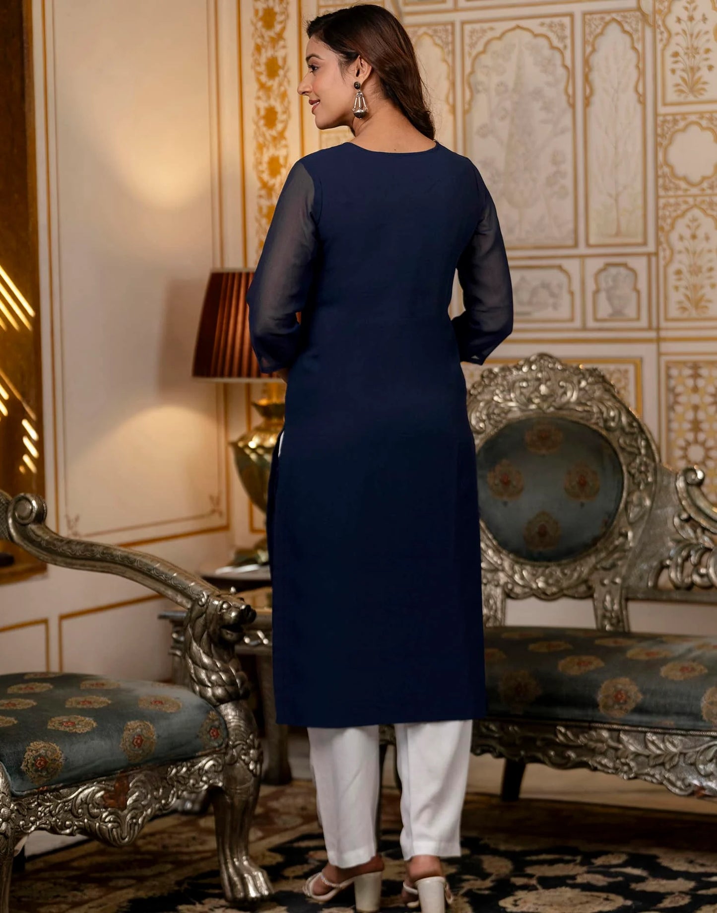 Georgette Embroidered Straight Kurti