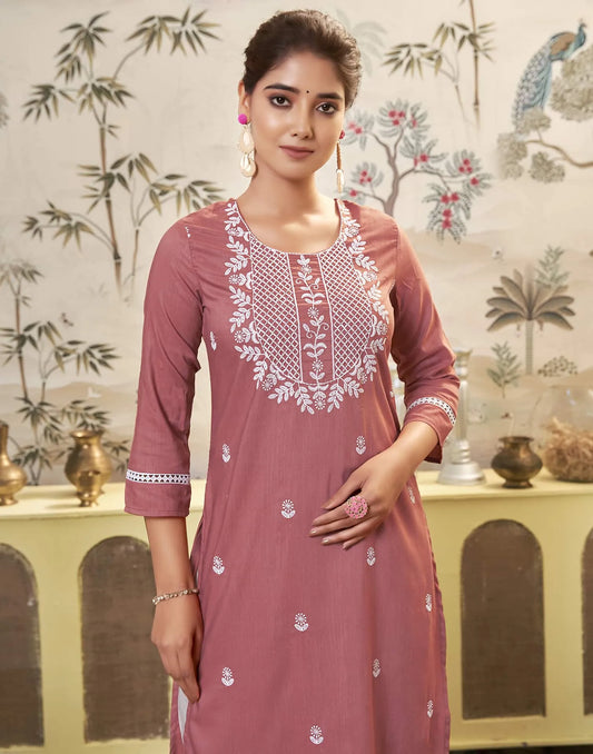 Cotton Embroidered Straight Kurti