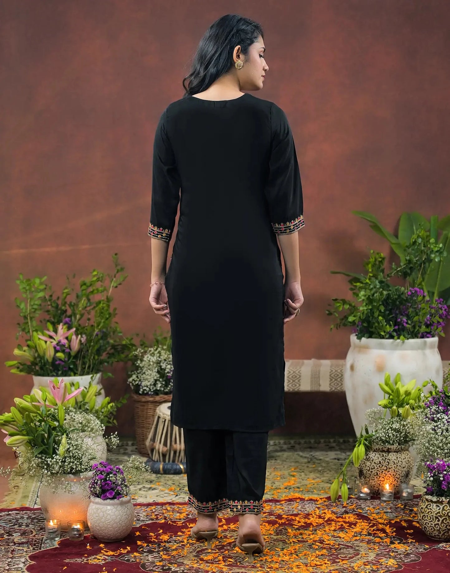 Chinnon Embroidered Straight Round Neck Kurta with Pant & Dupatta