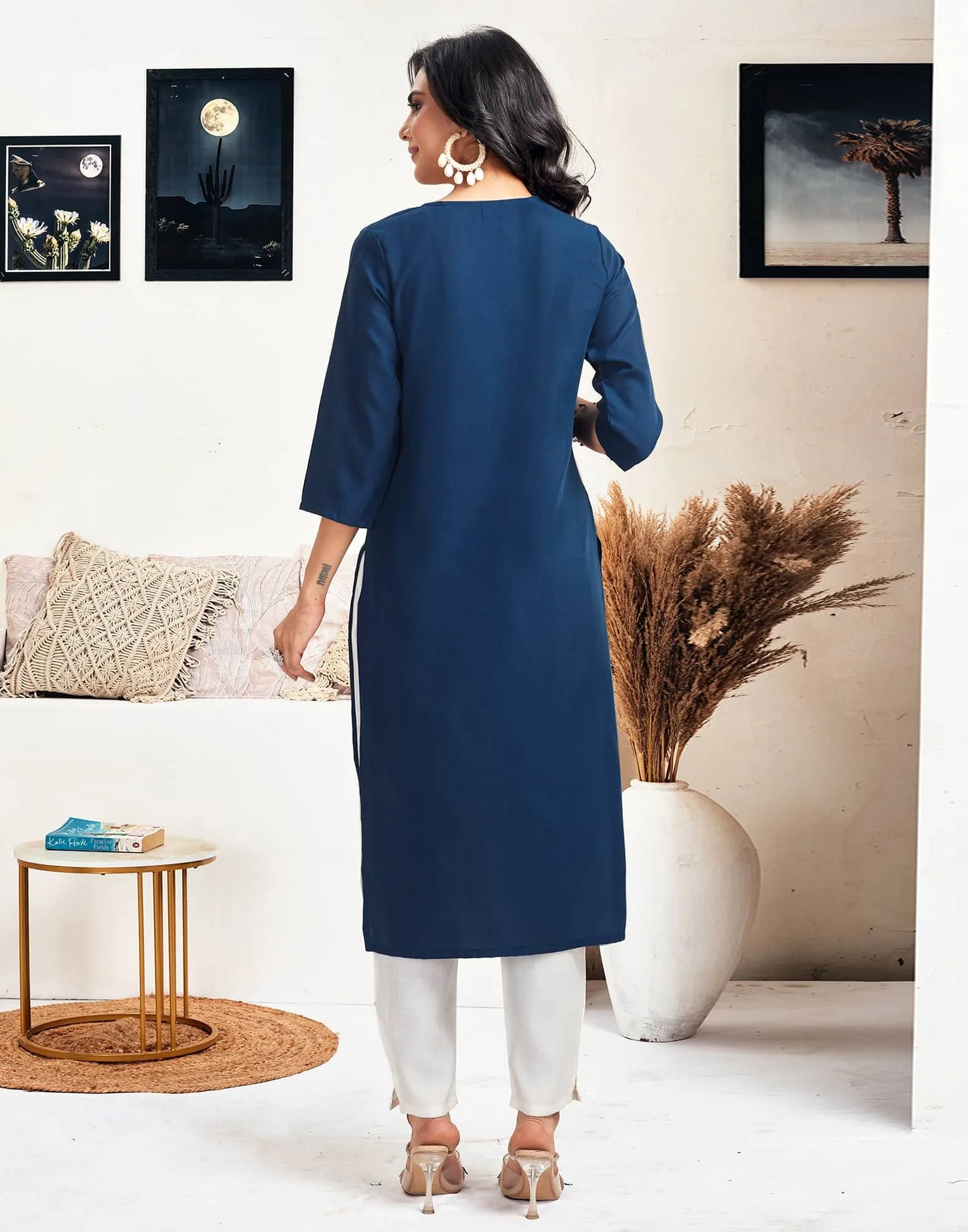 Cotton Embroidered Straight Kurti