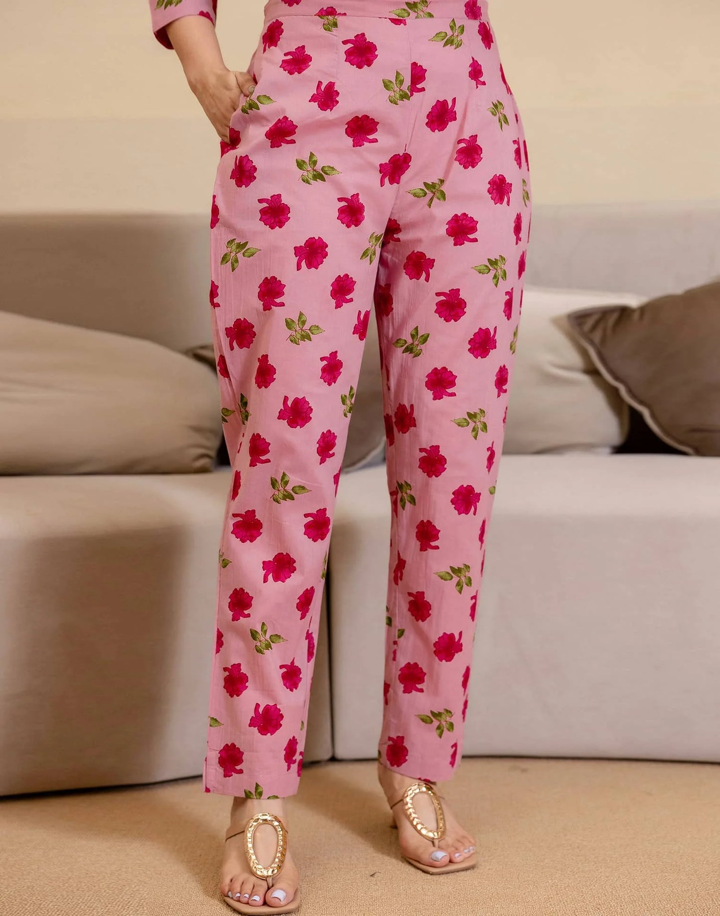 Cotton Floral Printed Straight Kurta with Pant and Dupatta for Women