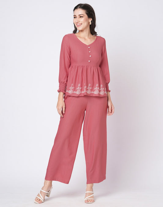 Lycra Printed V-Neck Co-ord Set