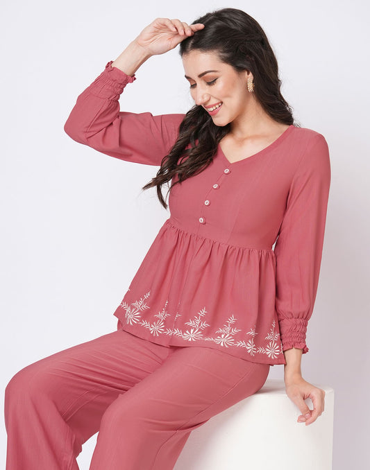 Lycra Printed V-Neck Co-ord Set