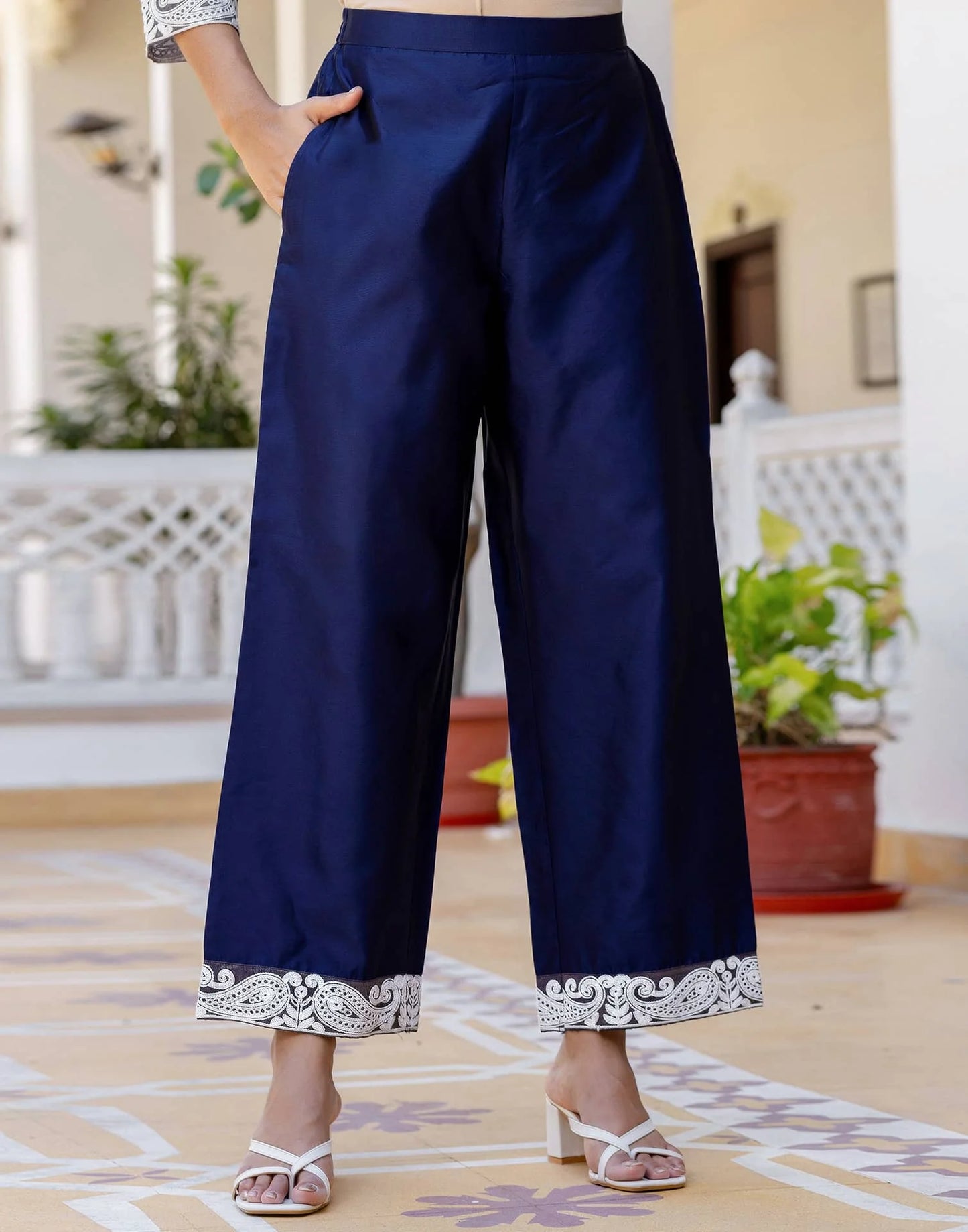 Silk Chikankari Embroidery and Embroidery Lace Straight Kurta with Pant & Dupatta