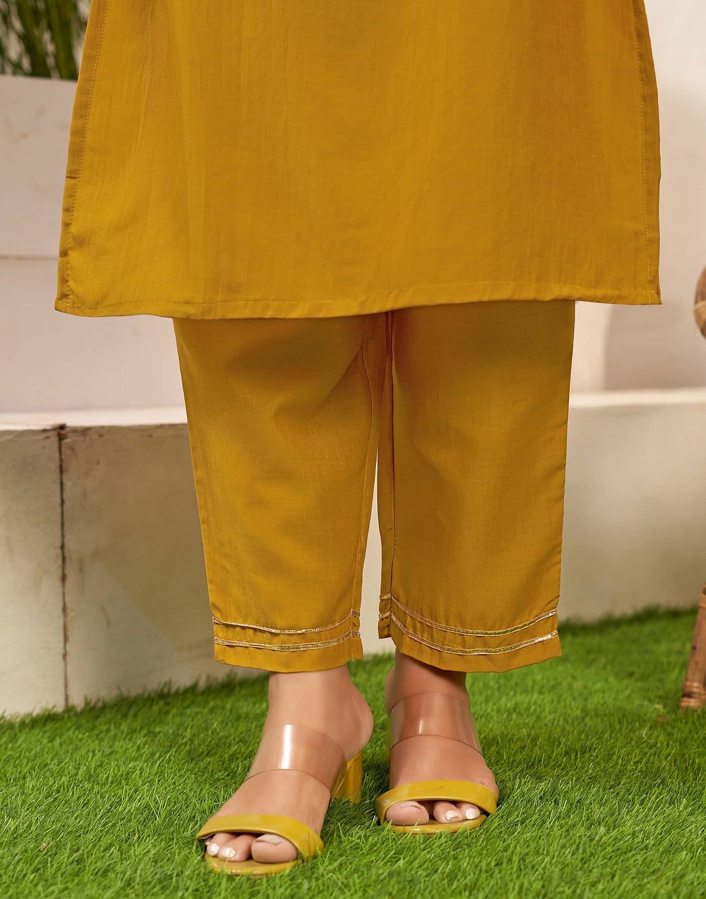 Yellow Cotton Straight Kurta Set with Pant & Dupatta for Women
