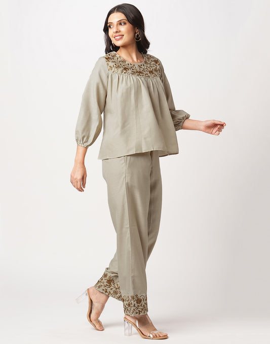 Cotton Blend Printed Round Neck Co-ord Set