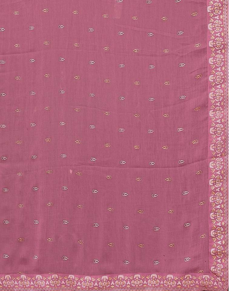 Dusty Pink Silk Pigment Print Round Neck 3/4 Sleeve Anarkali Kurta Set With Pant & Dupatta