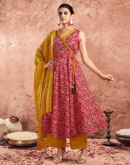 V Neck Anarkali Kurta Set with Dupatta for Women