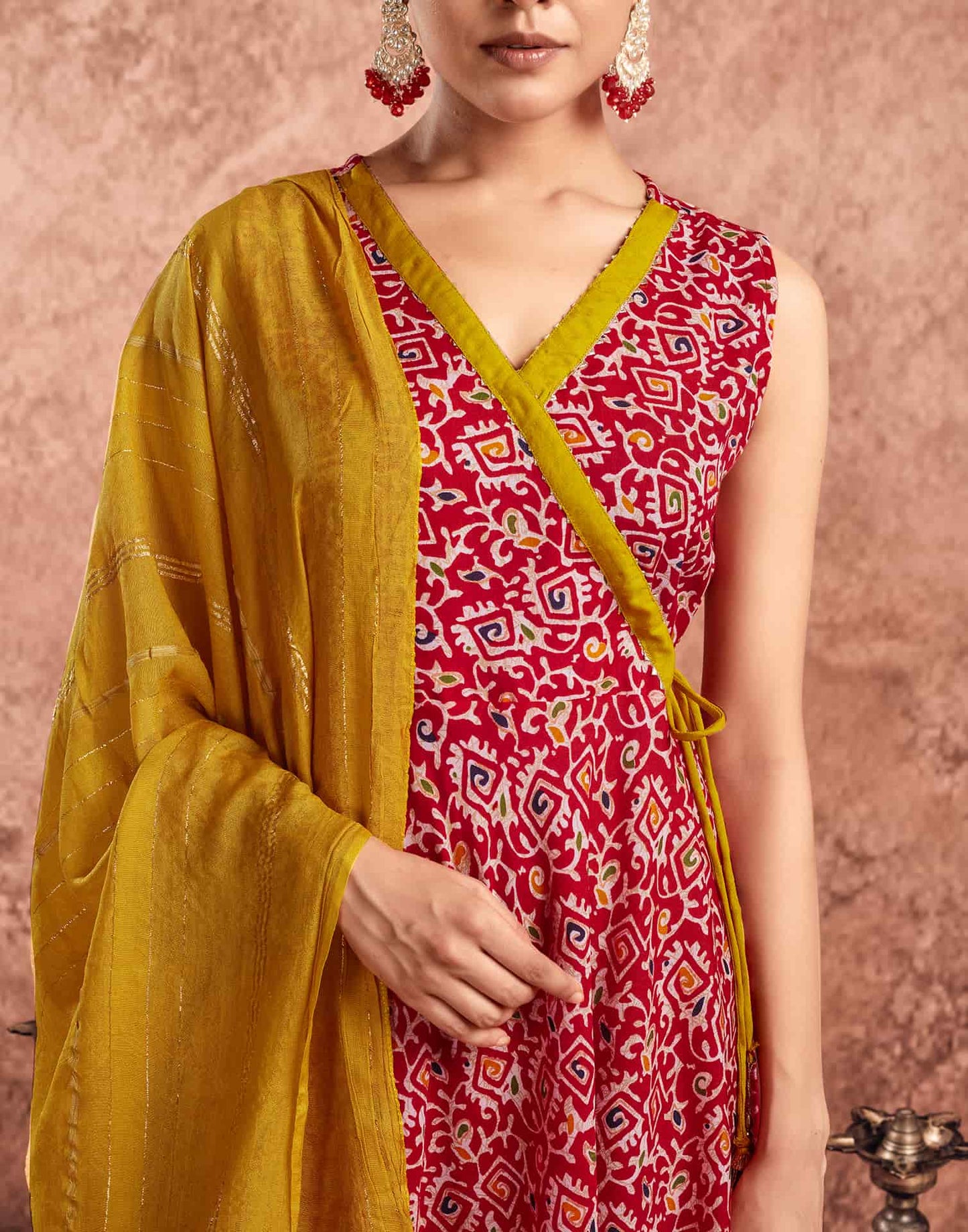 V Neck Anarkali Kurta Set with Dupatta for Women