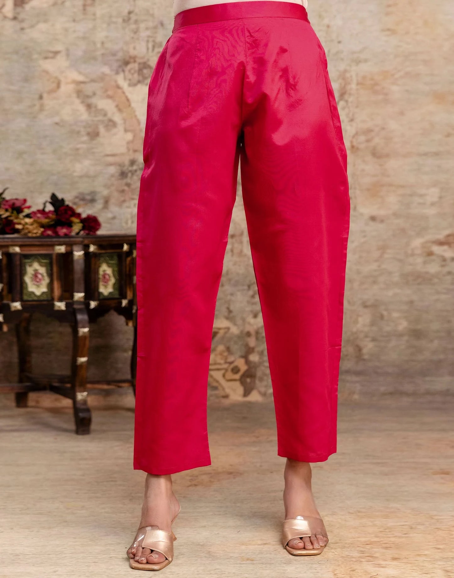 Pink Silk Blend Woven Straight Kurta Set for Women with Pant & Dupatta