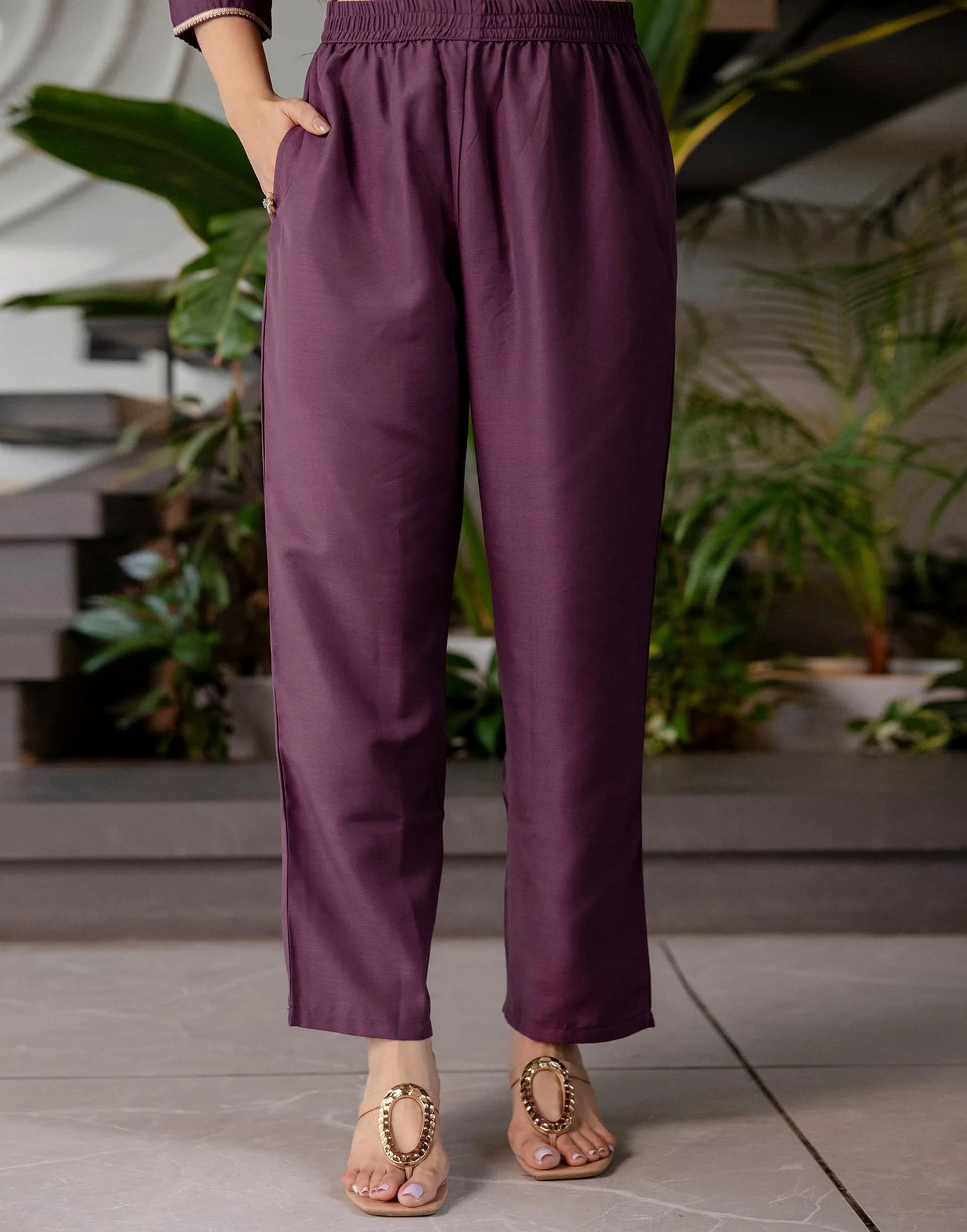 Cotton Blend Embroidered Straight Kurta with Pant & Dupatta