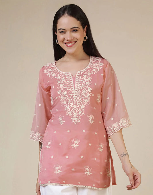 Silk Embroidered Straight Kurti