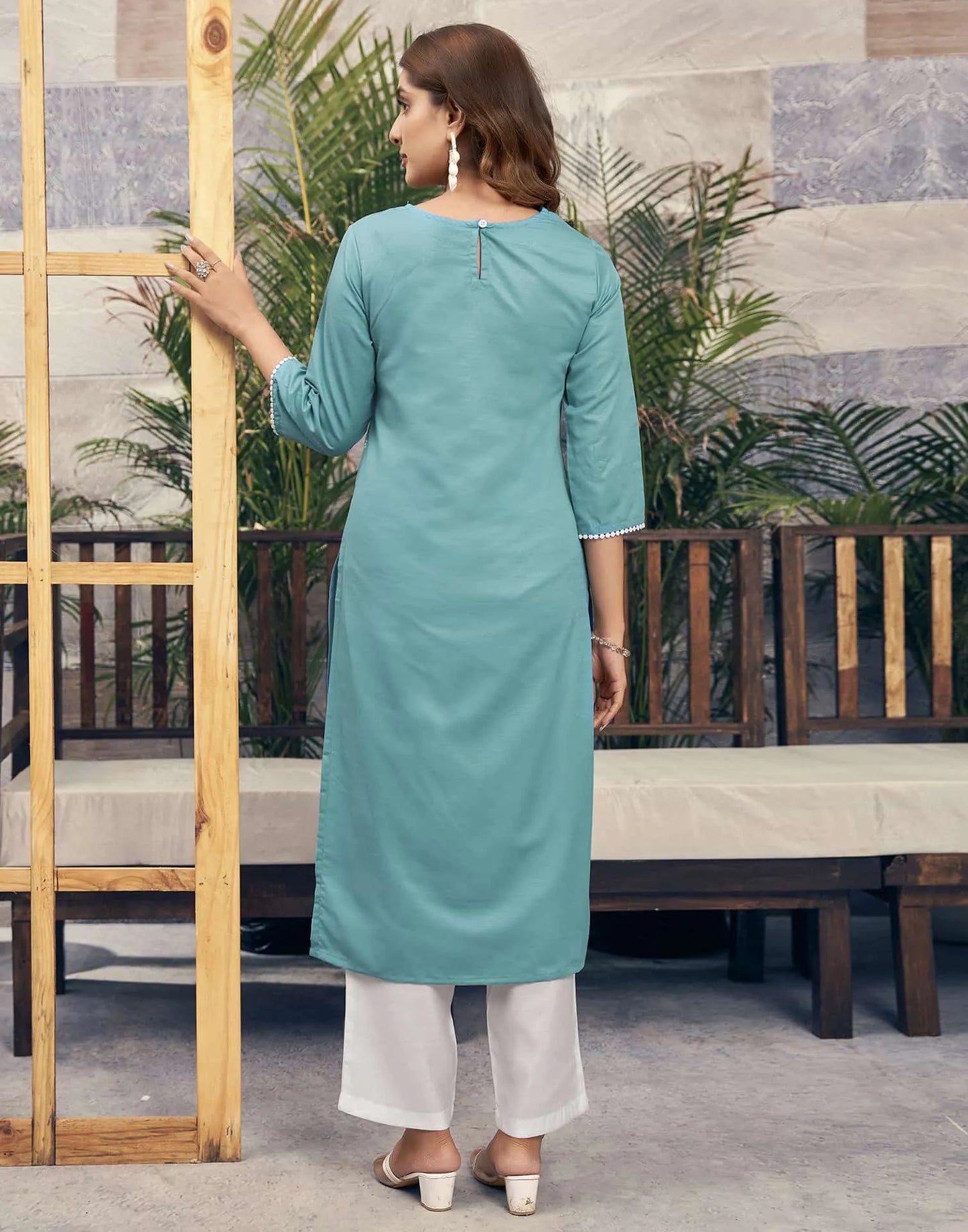 Rayon Embroidered Straight Kurti