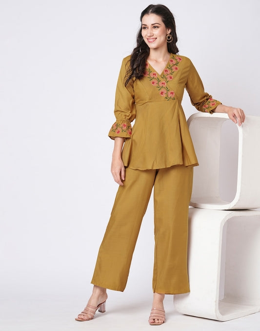 Cotton Blend Printed V-Neck Co-ord Set