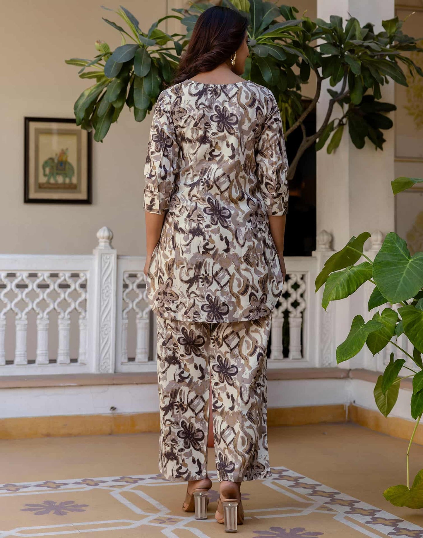 Cotton Blend Printed Boat Neck Co-ord Set