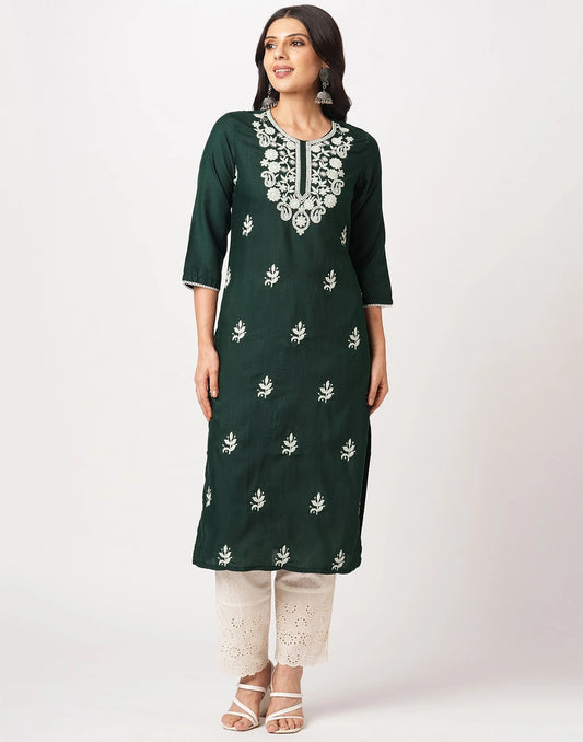 Cotton Embroidered Straight Kurti