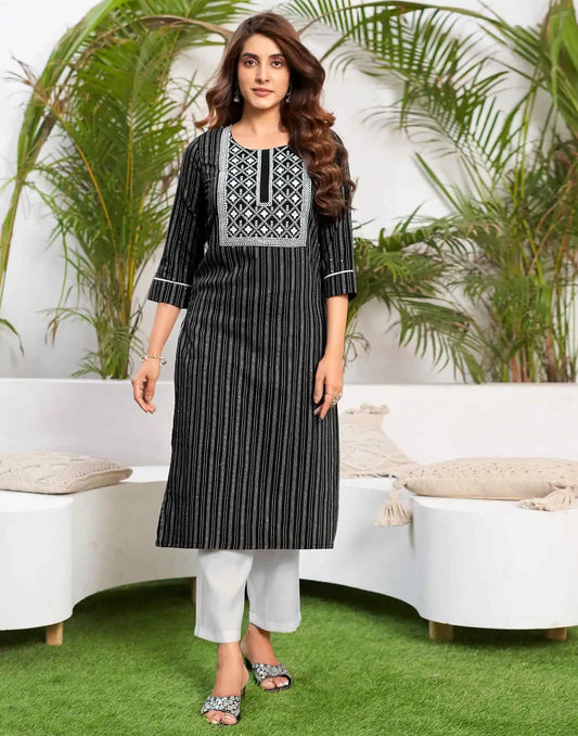 Cotton Embroidered Straight Kurti