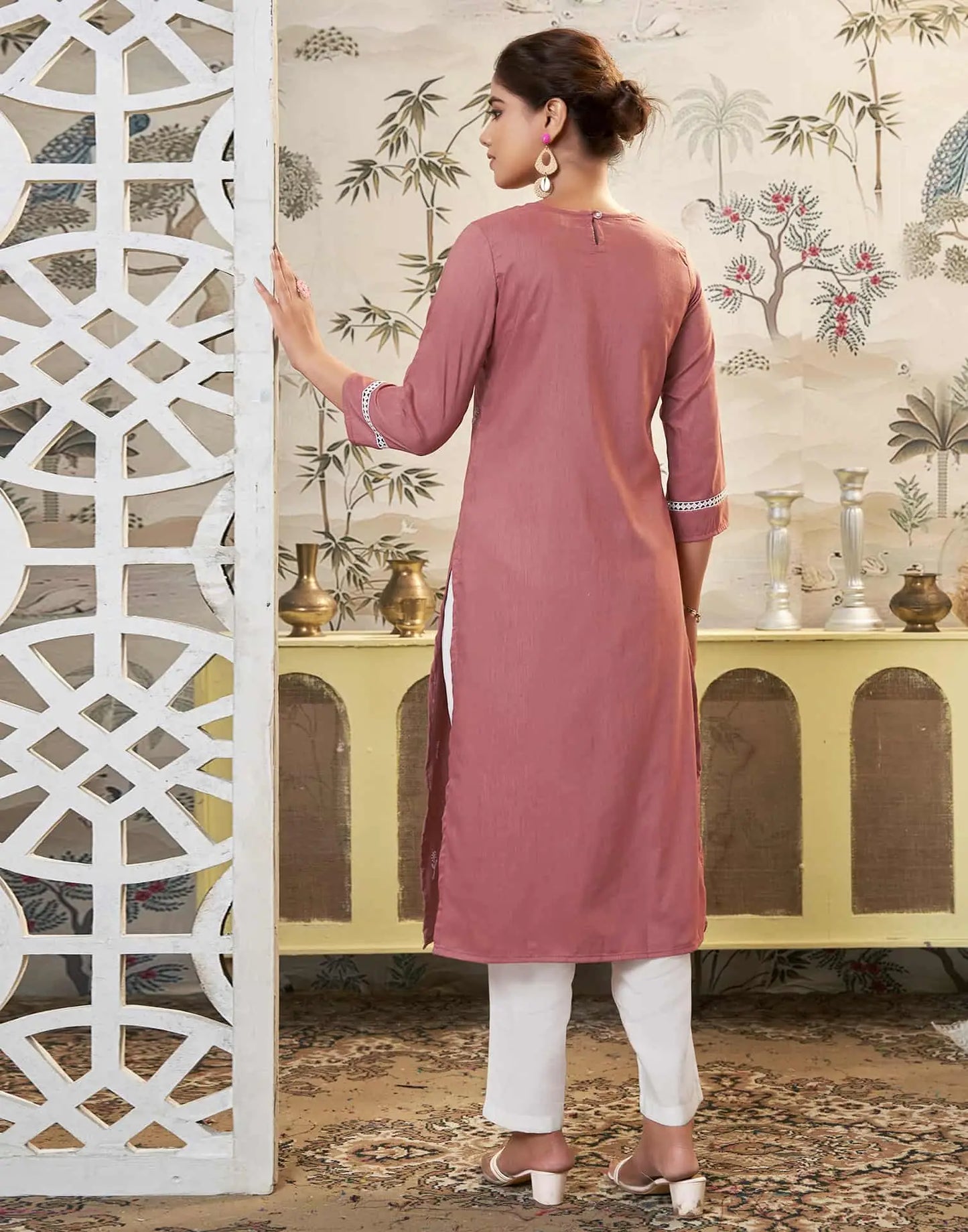Cotton Embroidered Straight Kurti