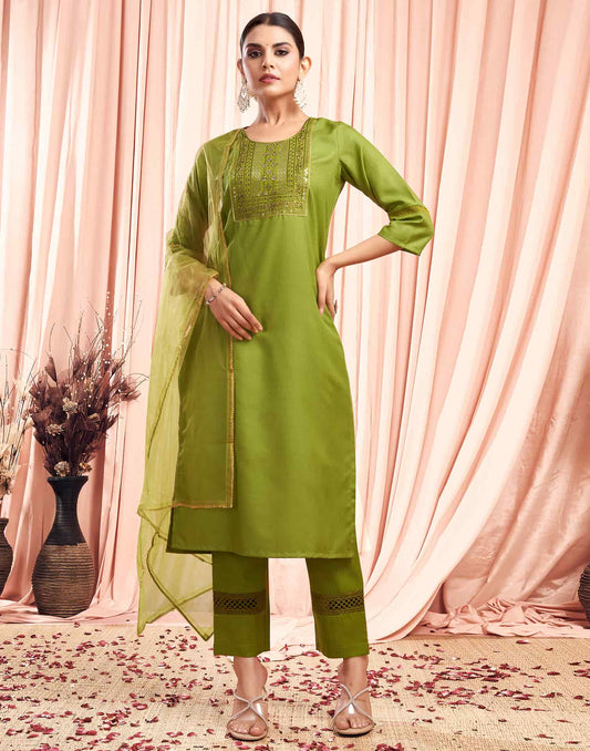 Embroidered Sequence Straight Kurta Set for Women Festive Wear