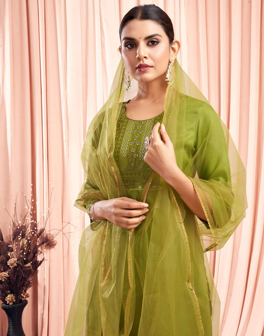 Embroidered Sequence Straight Kurta Set for Women Festive Wear