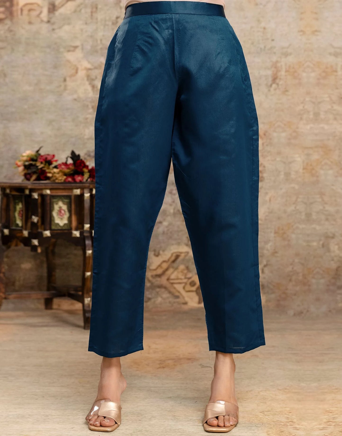 Affordable Silk Blend Kurta Set for Women in Blue Weaving Straight Kurta with Pant & Dupatta