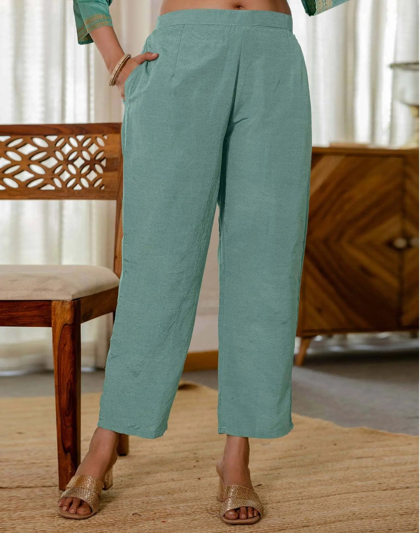 Cotton Weaving Straight Kurta with Pant & Dupatta