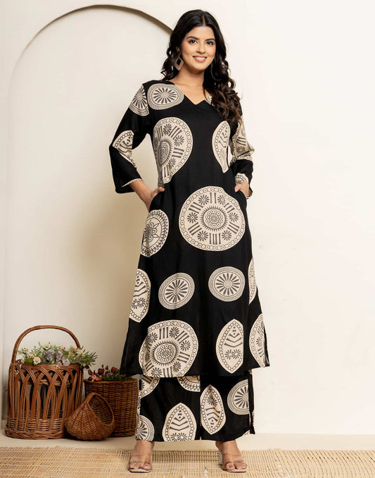 Cotton Printed V-Neck Co-ord Set