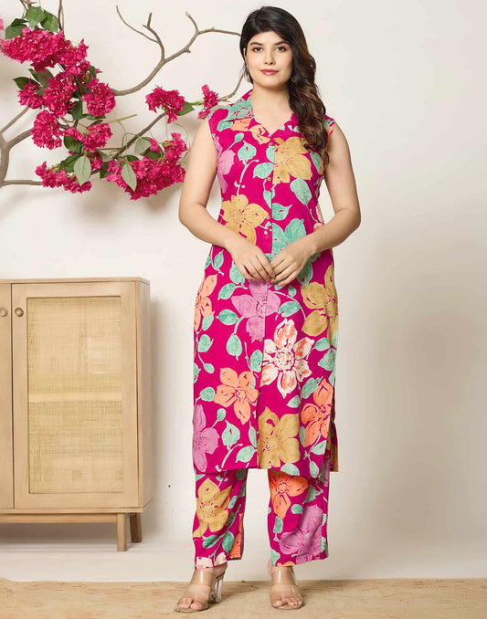 Rayon Printed V-Neck Co-ord Set