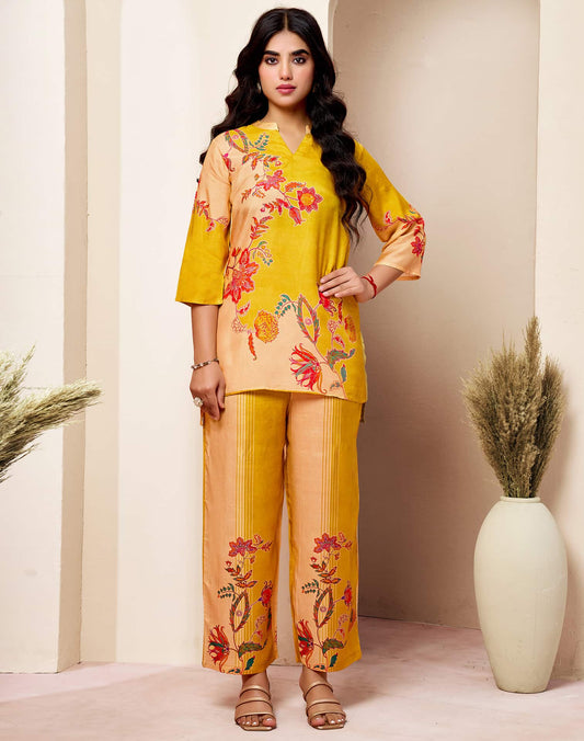 Silk Blend Printed V-Neck Co-ord Set