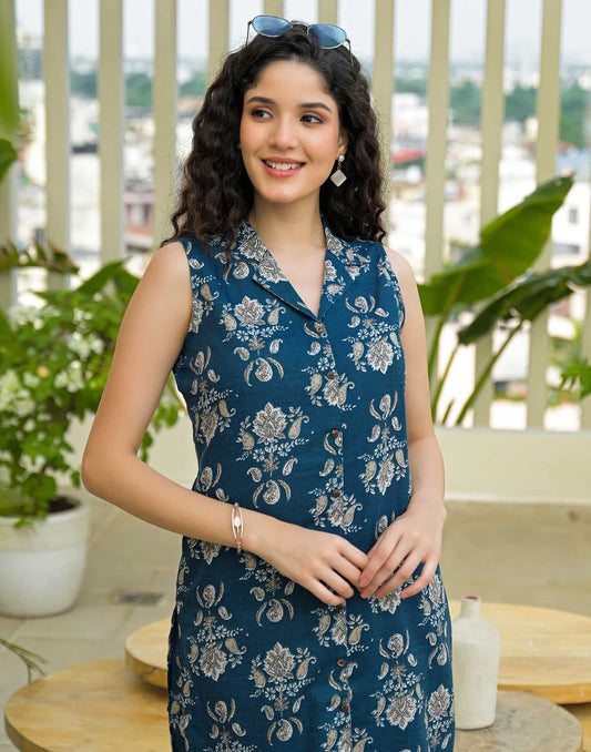 Cotton Blend Printed V-Neck Co-ord Set