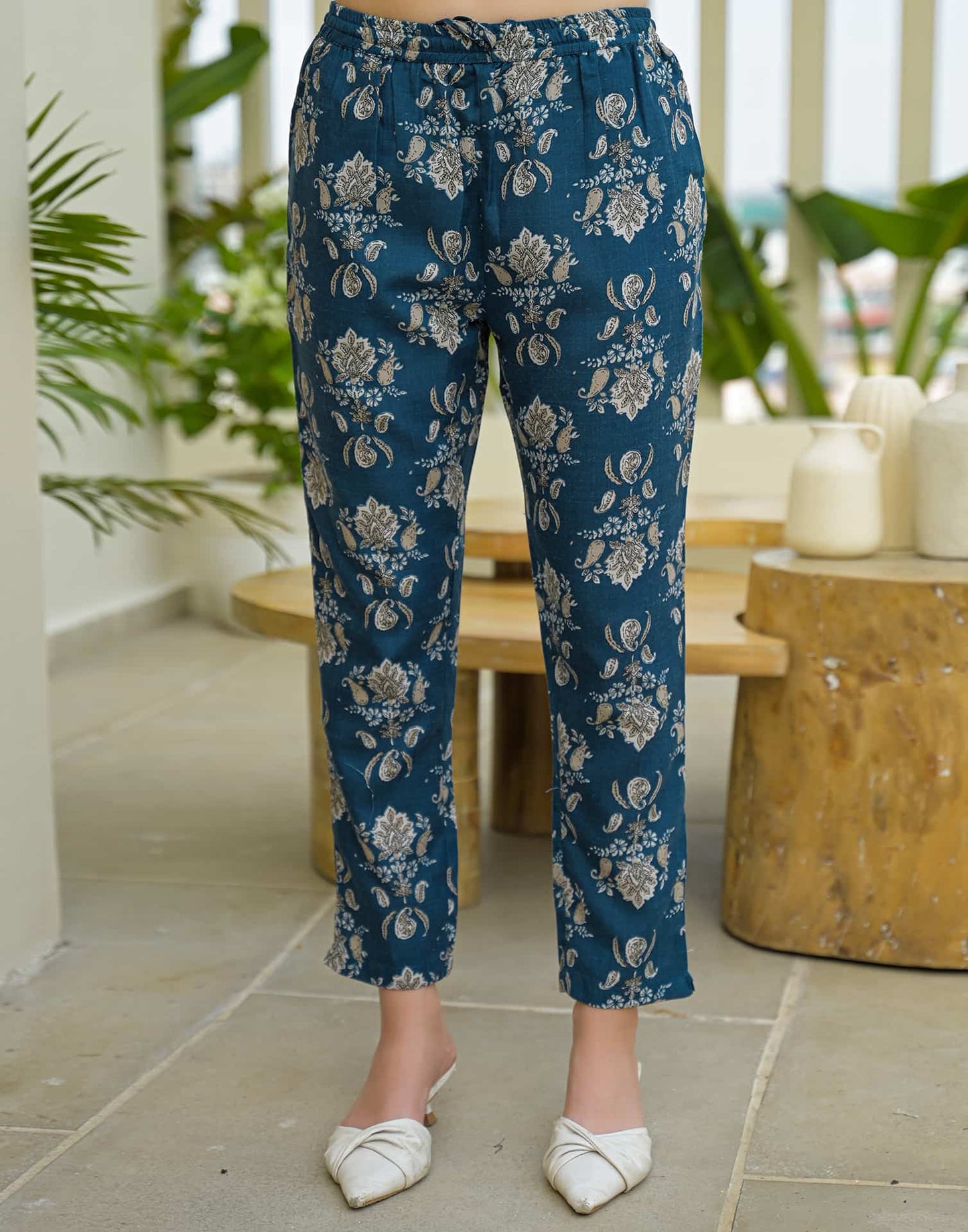 Cotton Blend Printed V-Neck Co-ord Set